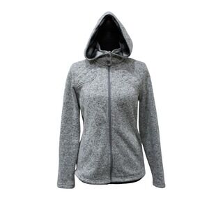 Eddie Bauer Fleece Jacket Womens Small Grey Full Zip Removable Hood Quilted EUC